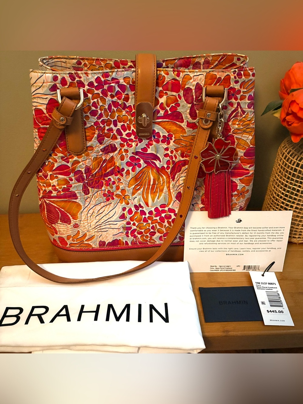 Brahmin Fiora Neon Floral Freehand retail value $445